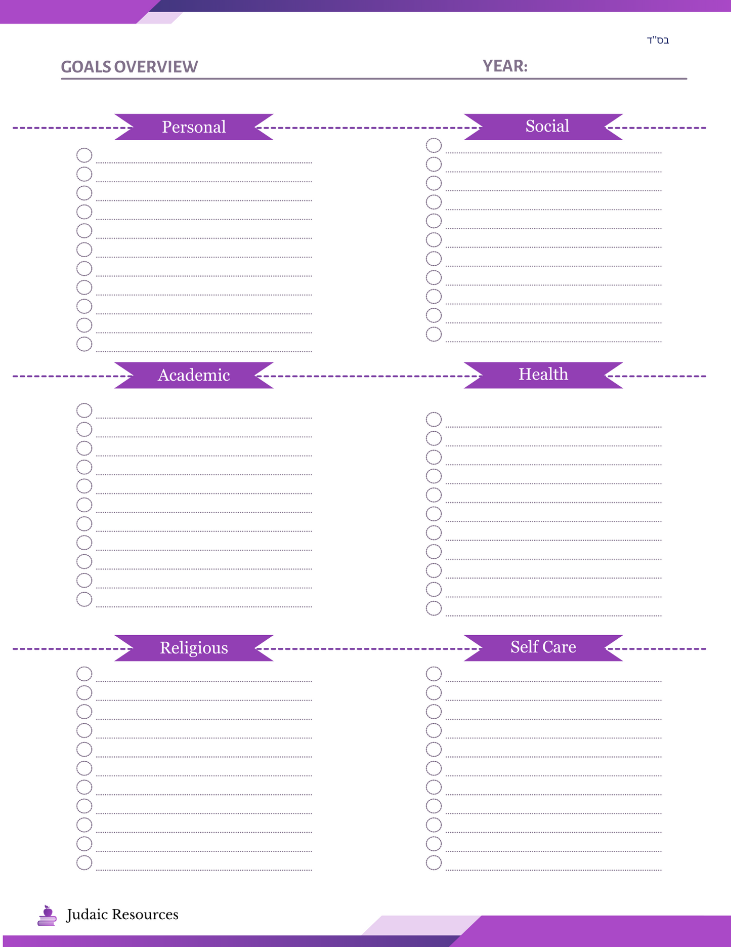 Goals and Planning Sheets