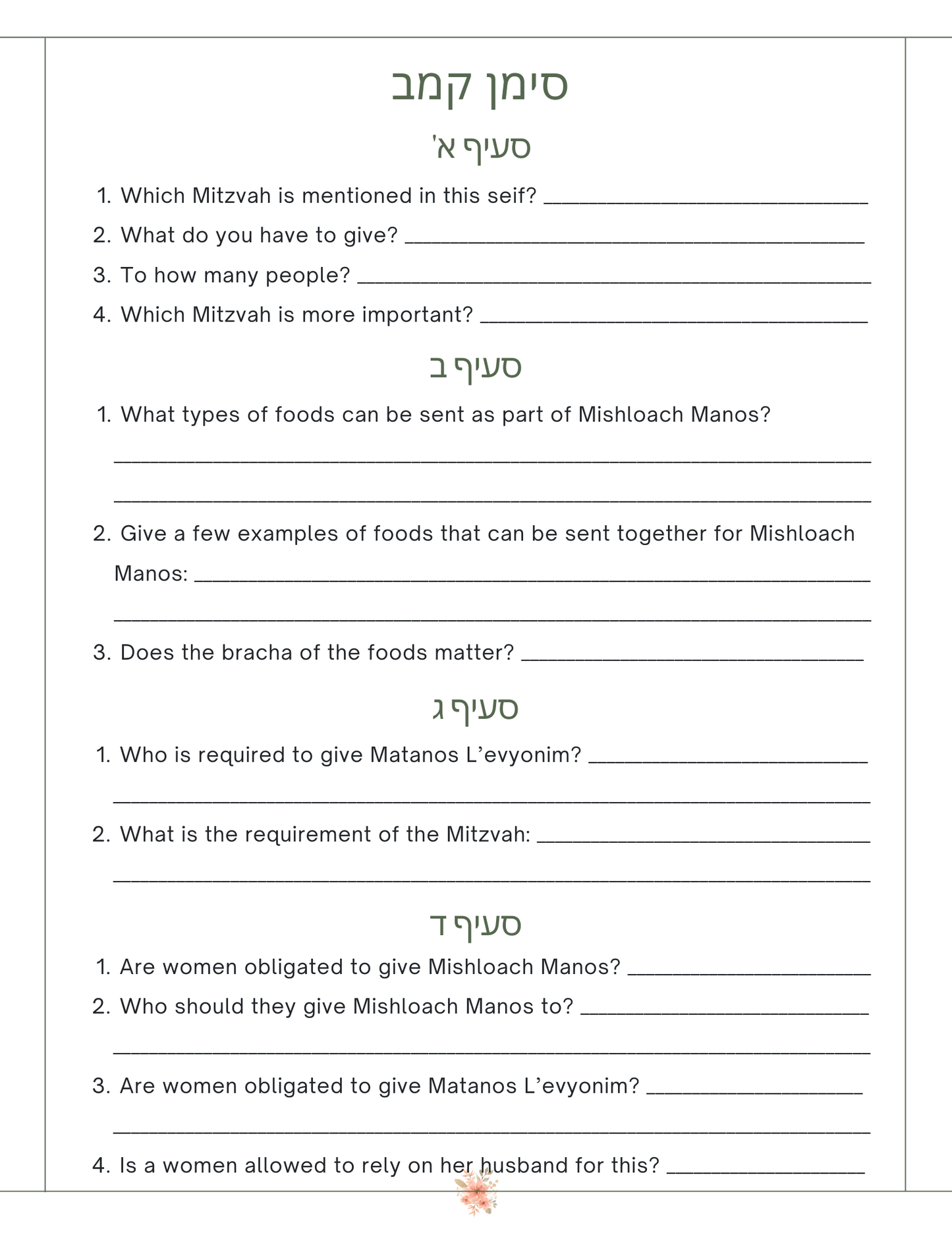 Hilchos Purim