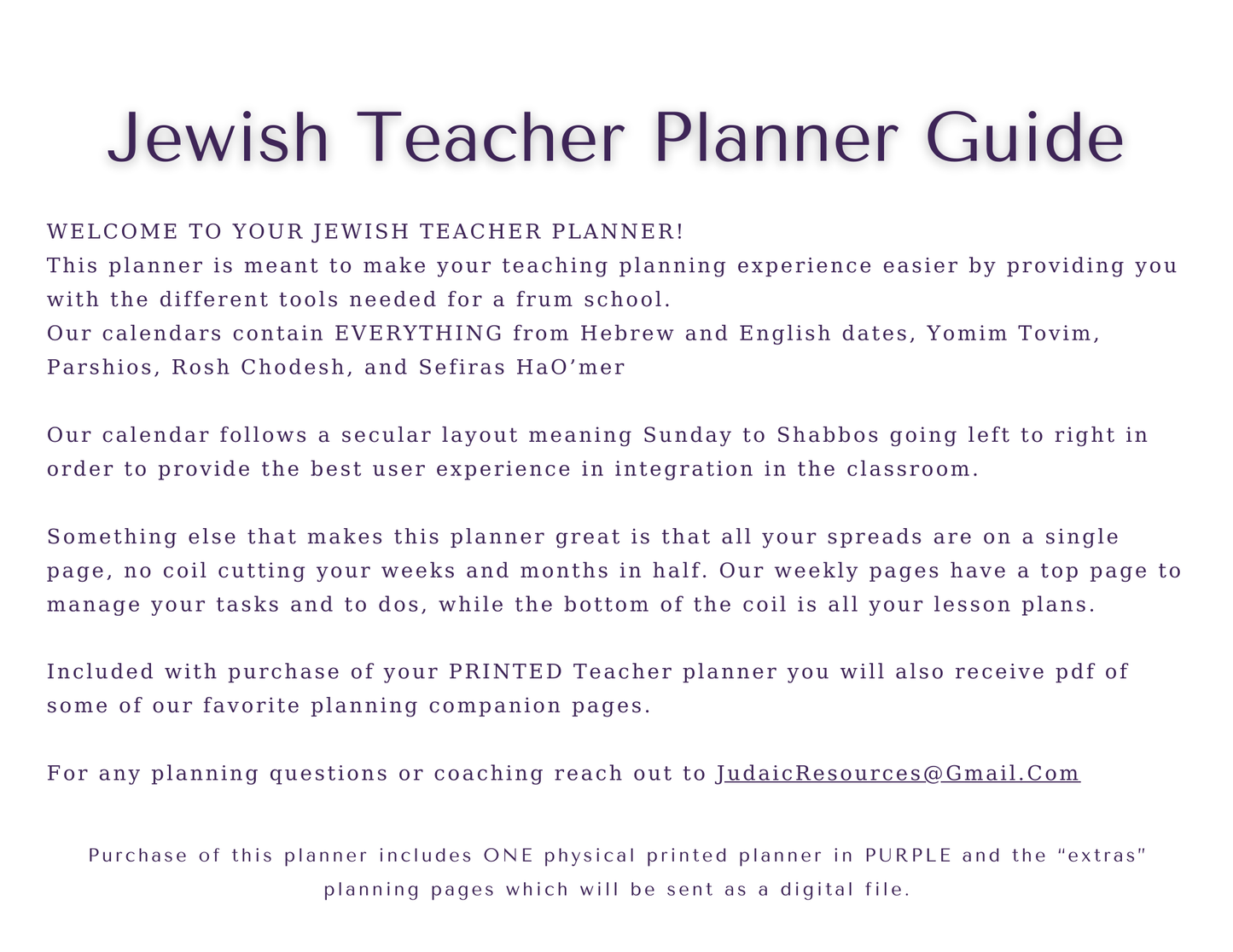 Jewish Teacher Planner - Hard Copy