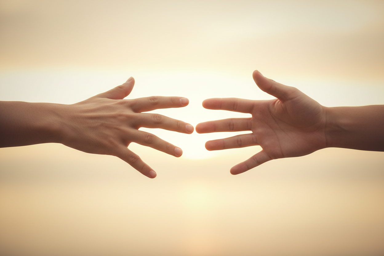 2 hands reaching for each other