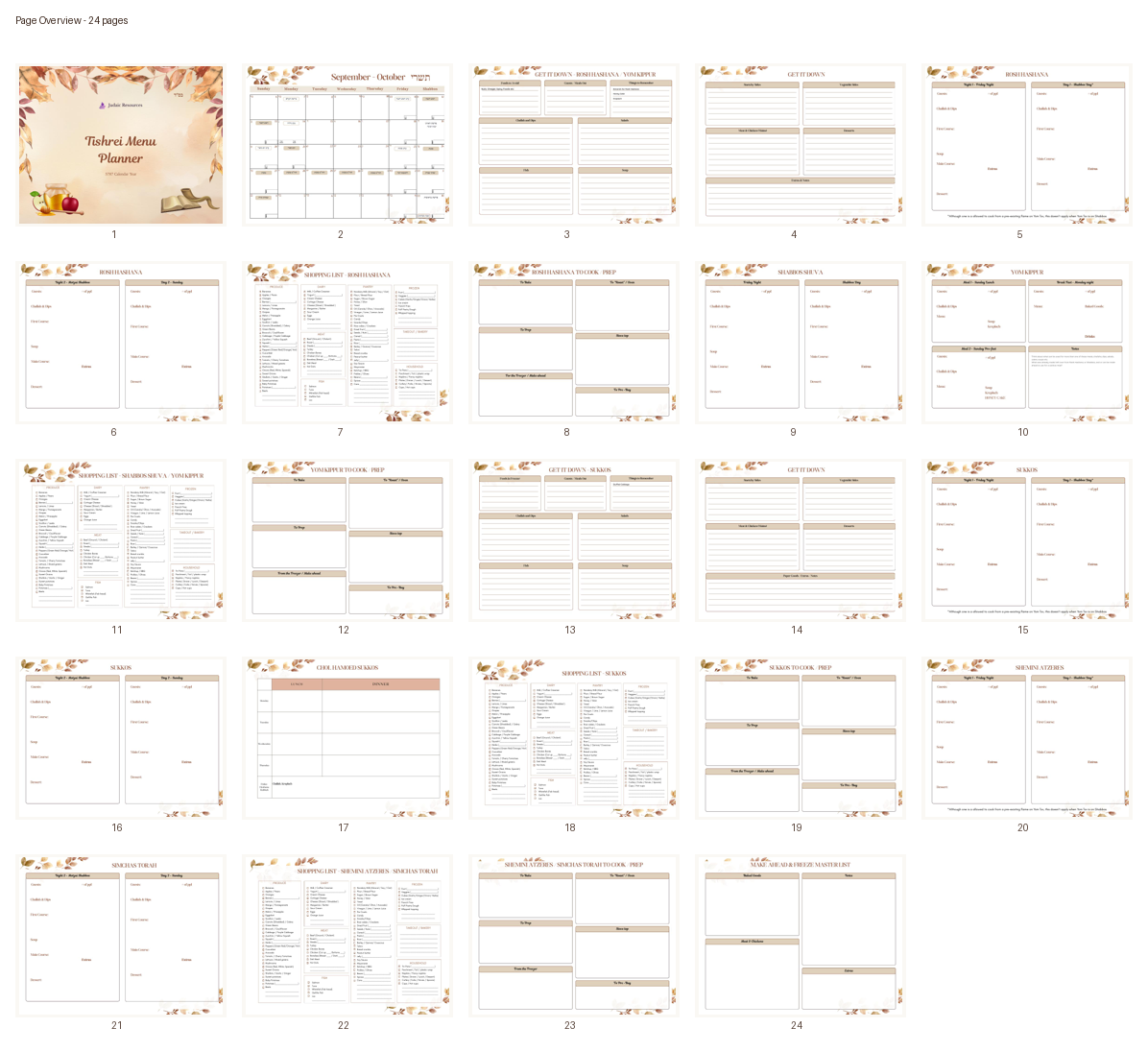 Tishrei Menu Planner
